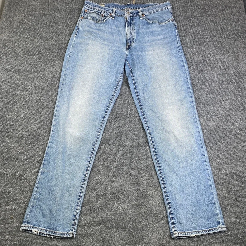 Levis Premium 514 Straight Fit Light Wash Blue Denim Jeans Mens 36x32